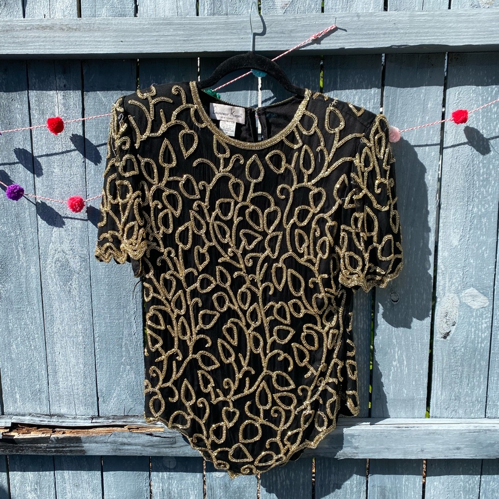 1980s Gold Beaded Top